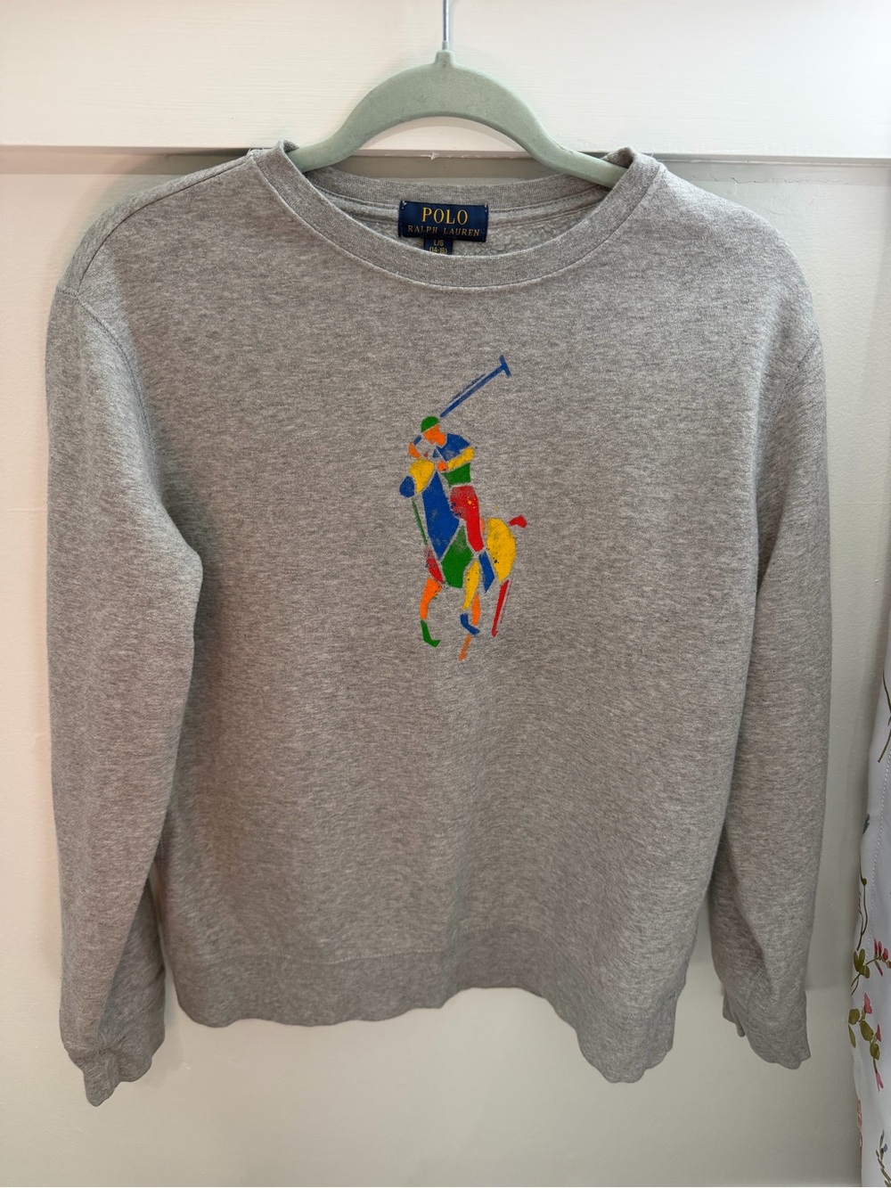 Polo by Ralph Lauren Heather Gray Crewneck with Multicolor Polo Player